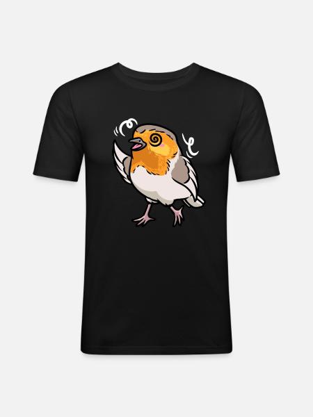 Robin Bird Kawaii Emoticon - Men's Slim Fit T-Shirt - black
