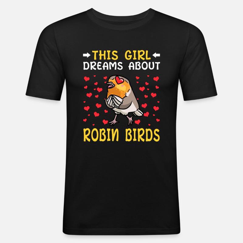 Rotkehlchen Vogel - Männer Slim Fit T-Shirt - Schwarz