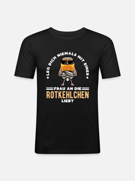 Rotkehlchen Vogel - Männer Slim Fit T-Shirt - Schwarz