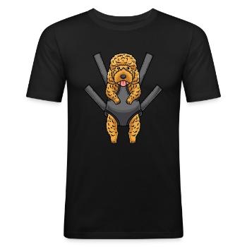 Chien Kawaii Cockapoo dans le porte-bébé - T-shirt près du corps Homme - noir - Devant - Nik (191cm)