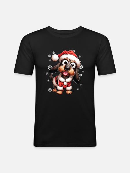 Wire-haired Dachshund Dog Christmas - Men's Slim Fit T-Shirt - black
