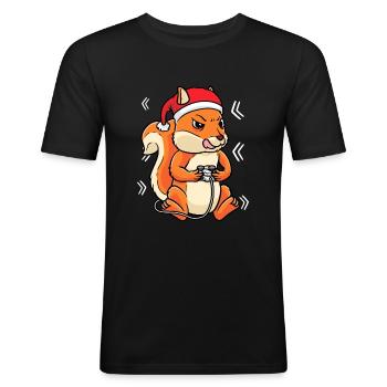 Christmas Squirrel Gamer Video Game Player - Men's Slim Fit T-Shirt - black - Front - Nik (191cm)