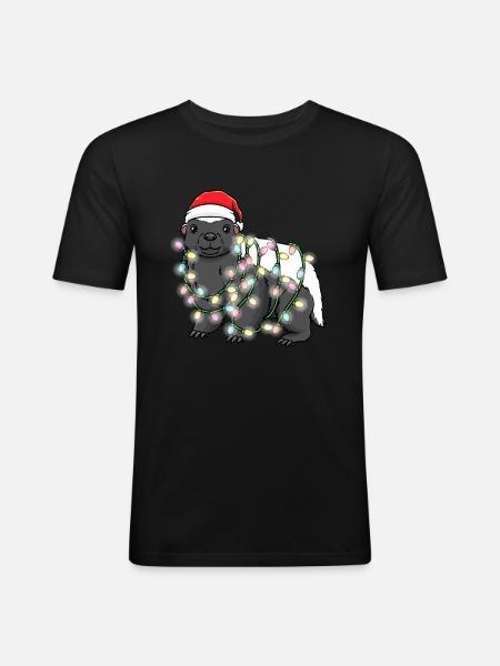 Honigdachs Mit Weihnachtsbeleuchtung - Männer Slim Fit T-Shirt - Schwarz