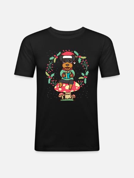Deutsche Jagdterrier Hund Weihnachtskranz - Männer Slim Fit T-Shirt - Schwarz