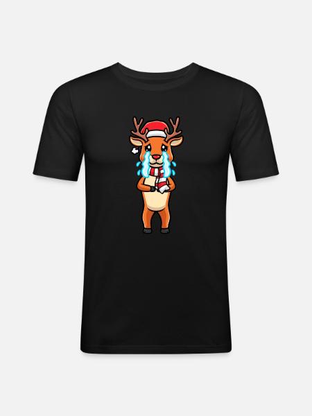Émoticône de renne Noël Noël - T-shirt près du corps Homme - noir