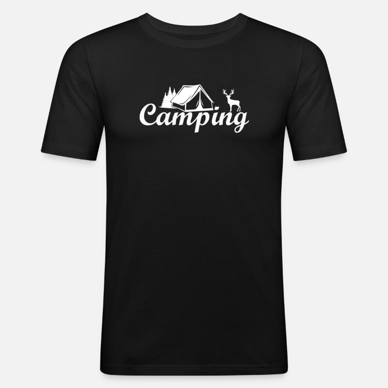 Camping - Männer Slim Fit T-Shirt - Schwarz