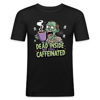 Lustiges Design mit kaffeesüchtigen Zombie - Männer Slim Fit T-Shirt - Schwarz - Vorne - Nik (191cm)