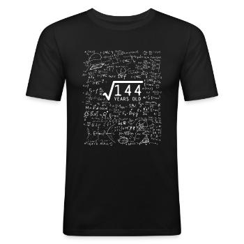 Wurzel aus 144 Jahre Alt - 12. Geburtstag Mathe - Männer Slim Fit T-Shirt - Schwarz - Vorne - Nik (191cm)
