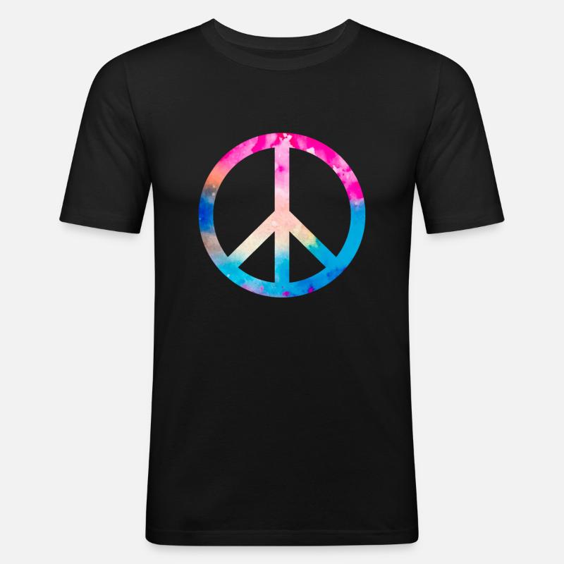 Retro Design Friedenszeichen Peace Zeichen - Männer Slim Fit T-Shirt - Schwarz