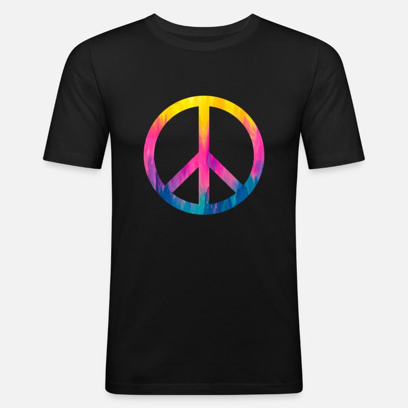 Retro Design Friedenszeichen Peace Zeichen - Männer Slim Fit T-Shirt - Schwarz