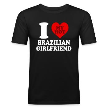 I Love My Brazilian Girlfriend Funny Heart - Men's Slim Fit T-Shirt - black - Front - Nik (191cm)