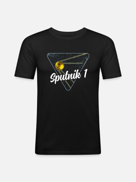 Sputnik 1 Satellit - Männer Slim Fit T-Shirt - Schwarz