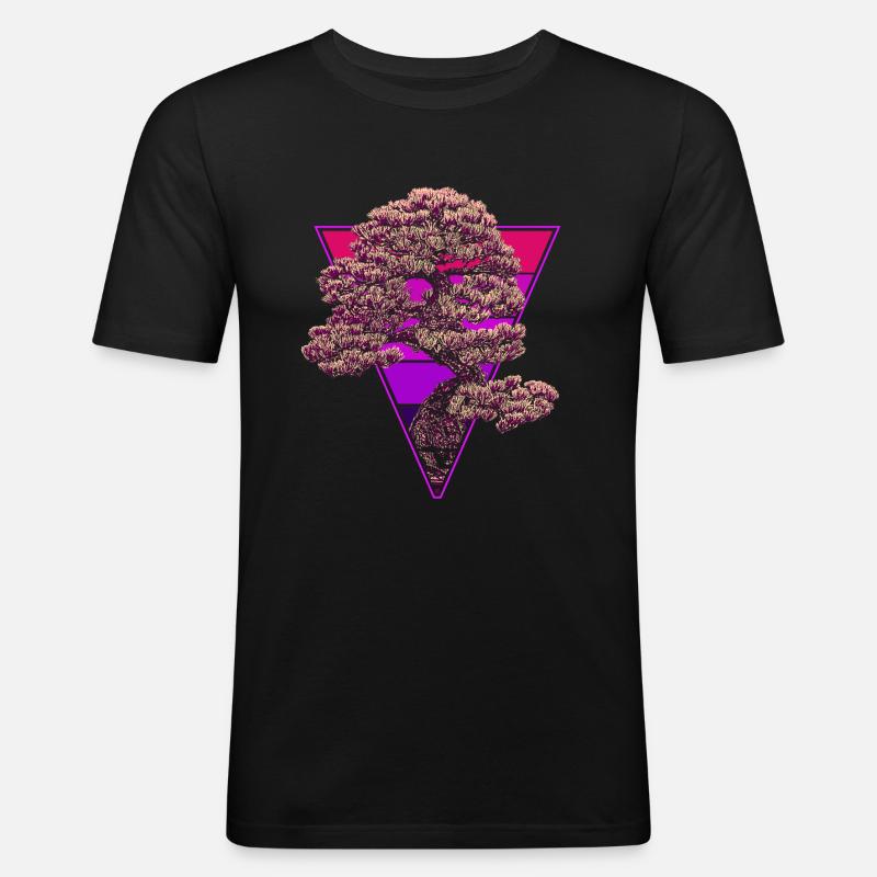 Bunter Bonsai Baum - Männer Slim Fit T-Shirt - Schwarz