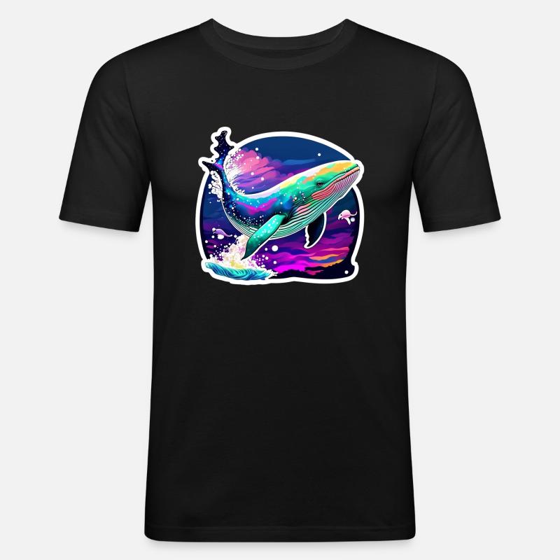 Psychedelic Whale - Männer Slim Fit T-Shirt - Schwarz