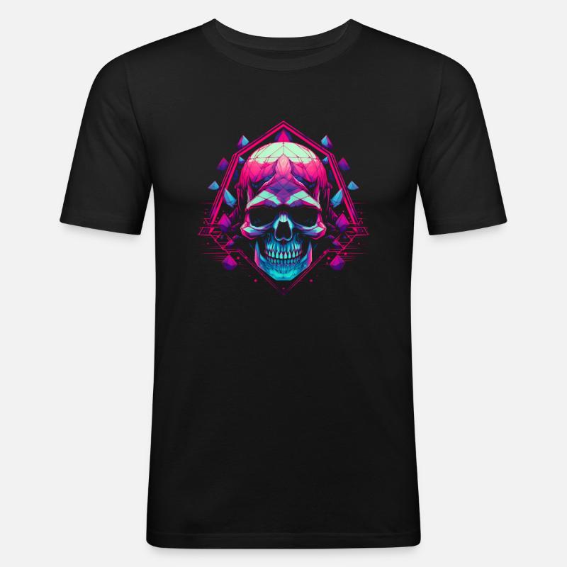 Polygon Synthwave Vaporwave Schädel - Männer Slim Fit T-Shirt - Schwarz