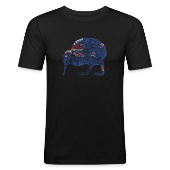 Kiwi Oiseau Drapeau de Nouvelle-Zélande - T-shirt près du corps Homme - noir - Devant - Nik (191cm)