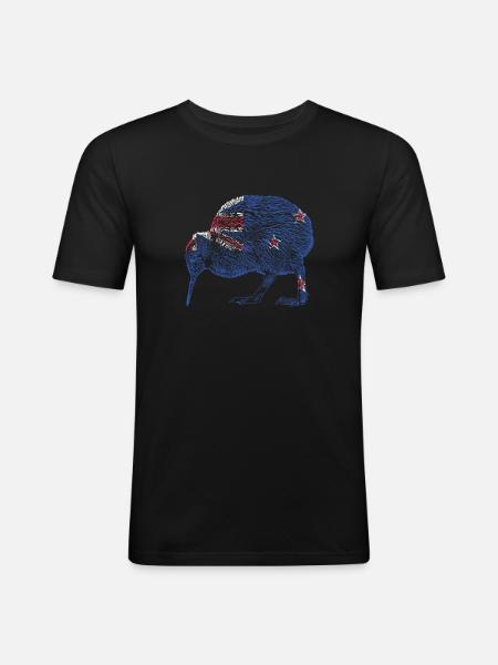 Kiwi Vogel Neuseeland Flagge - Männer Slim Fit T-Shirt - Schwarz