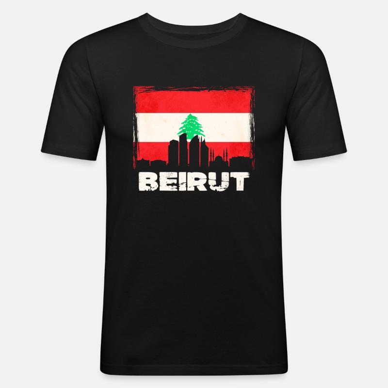 Beyrouth Liban Drapeau - T-shirt près du corps Homme - noir