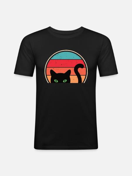 Lustige Katze Blick - Männer Slim Fit T-Shirt - Schwarz