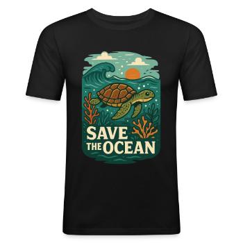 Ocean Save Turtles Design - Men's Slim Fit T-Shirt - black - Front - Nik (191cm)