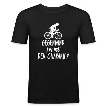 Fahrrad Gegenwind formt den Charakter Spruch - Männer Slim Fit T-Shirt - Schwarz - Vorne - Nik (191cm)