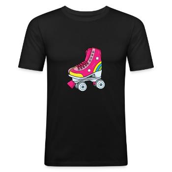 Rollschuhe - Pinker Rollschuh mit Regenbogen - Männer Slim Fit T-Shirt - Schwarz - Vorne - Nik (191cm)