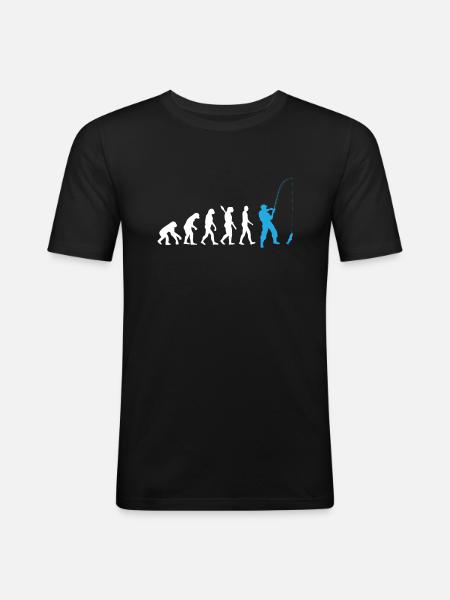 Pêche - Evolution humaine / Darwin / Bleu - T-shirt près du corps Homme - noir