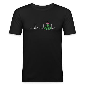 Distel / Schottland - Puls, Herzschlag, Herzlinie - Männer Slim Fit T-Shirt - Schwarz - Vorne - Nik (191cm)