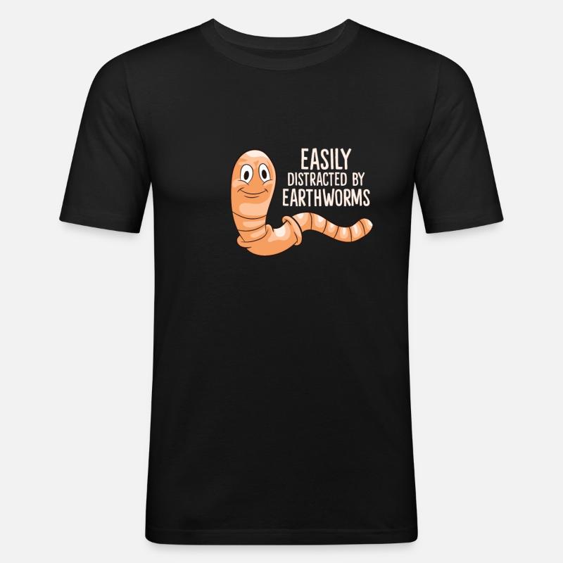 Regenwurm - Easily distracted by earthworms - Männer Slim Fit T-Shirt - Schwarz
