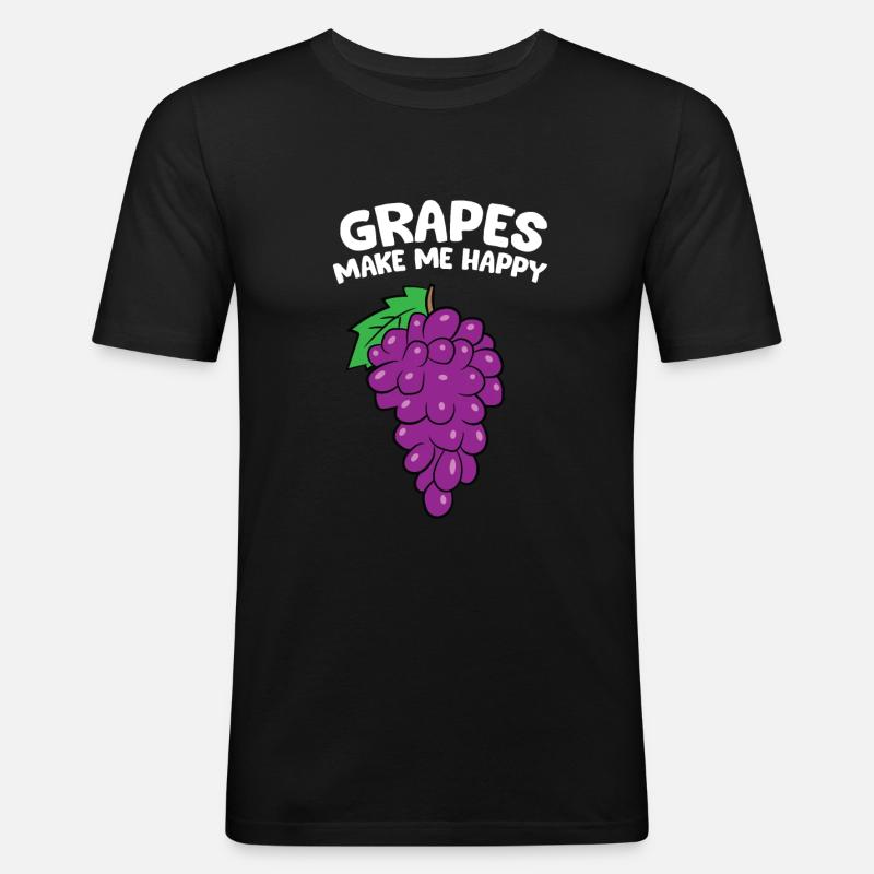 Weintraube - Grapes make me happy - Männer Slim Fit T-Shirt - Schwarz
