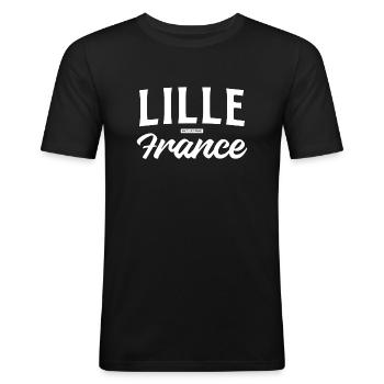 Lille Frankreich - Männer Slim Fit T-Shirt - Schwarz - Vorne - Nik (191cm)