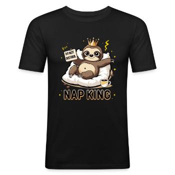Nap King Sloth Design - Men's Slim Fit T-Shirt - black - Front - Nik (191cm)