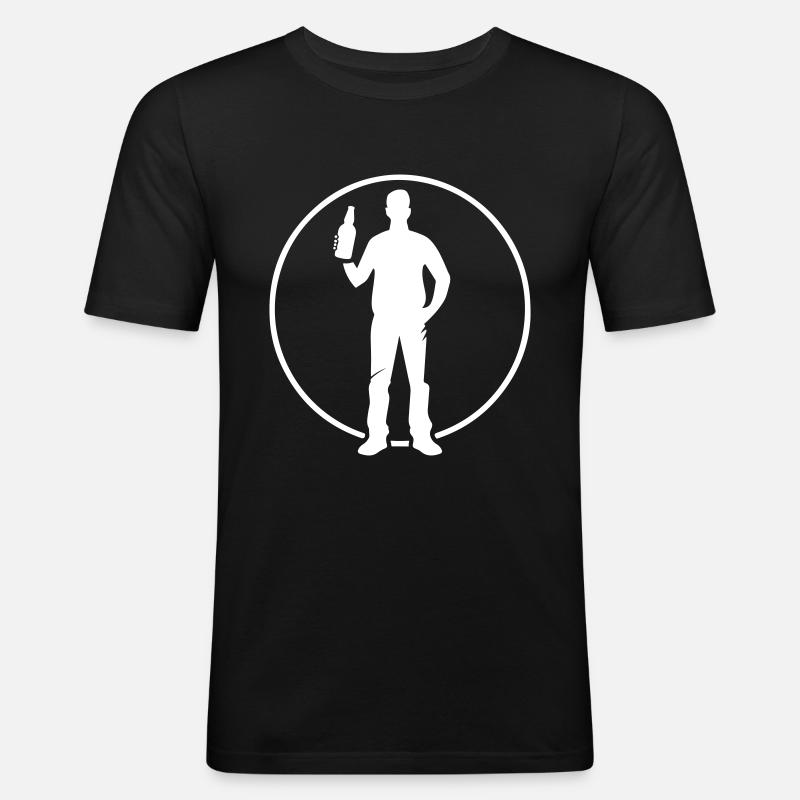 Silhouette Mann Mit Bier - Männer Slim Fit T-Shirt - Schwarz