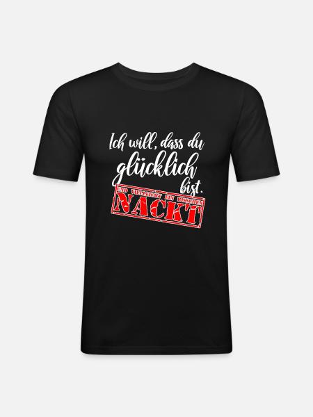 Glücklich und nackt Männer Shirt Beziehung TShirt - Männer Slim Fit T-Shirt - Schwarz
