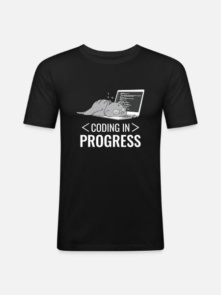 Programmieren Computer Nerd Katze - Männer Slim Fit T-Shirt - Schwarz