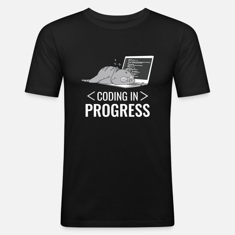 Programming Computer Nerd Cat - Men's Slim Fit T-Shirt - black