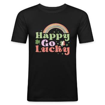 Happy Go Lucky Rainbow - St. Patrick's Day - Men's Slim Fit T-Shirt - black - Front - Nik (191cm)