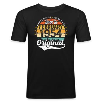 Geboren im Februar 1954 - Geburtstagsgeschenk - Männer Slim Fit T-Shirt - Schwarz - Vorne - Nik (191cm)