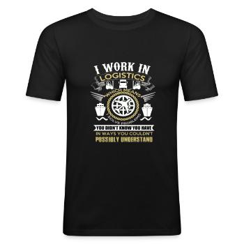 Logistik - Transport - Køretøj - Eksport - Import - Herre Slim Fit T-Shirt - sort - Foran - Nik (191cm)