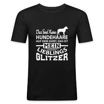 Glitzer Hundehaare Hunderasse Hundebesitzer Spruch - Männer Slim Fit T-Shirt - Schwarz - Vorne - Nik (191cm)