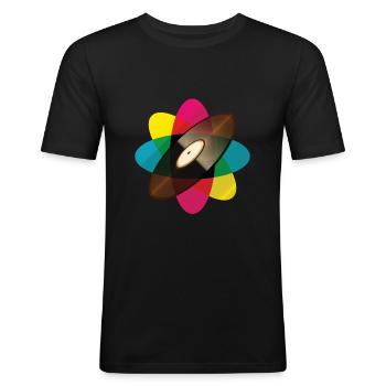 Vintage Vinyl Schallplatte Retro Farben Geschenk - Männer Slim Fit T-Shirt - Schwarz - Vorne - Nik (191cm)