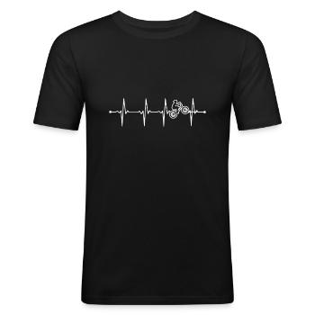 Fahrrad MTB Mountainbike Heartbeat Herzschlag - Männer Slim Fit T-Shirt - Schwarz - Vorne - Nik (191cm)
