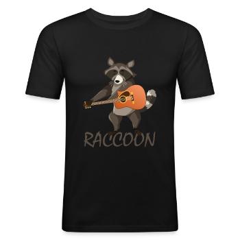 Guitar Racoon / Guitare Raton laveur - T-shirt près du corps Homme - noir - Devant - Nik (191cm)