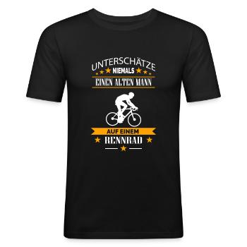 Alter Mann auf einem Rennrad Fahrrad Rente - Männer Slim Fit T-Shirt - Schwarz - Vorne - Nik (191cm)