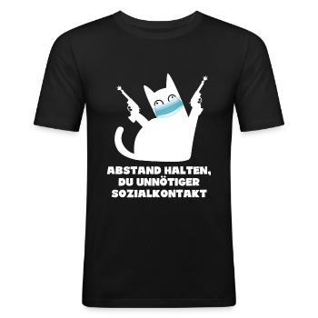 Katze Pew Pew Madafakas Corona Sozialkontakt - Männer Slim Fit T-Shirt - Schwarz - Vorne - Nik (191cm)
