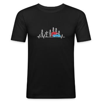 Camping Wohnmobil Absetzkabine Herzschlag - Männer Slim Fit T-Shirt - Schwarz - Vorne - Nik (191cm)