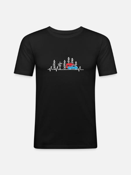 Camping camper settling cabin heartbeat - Men's Slim Fit T-Shirt - black