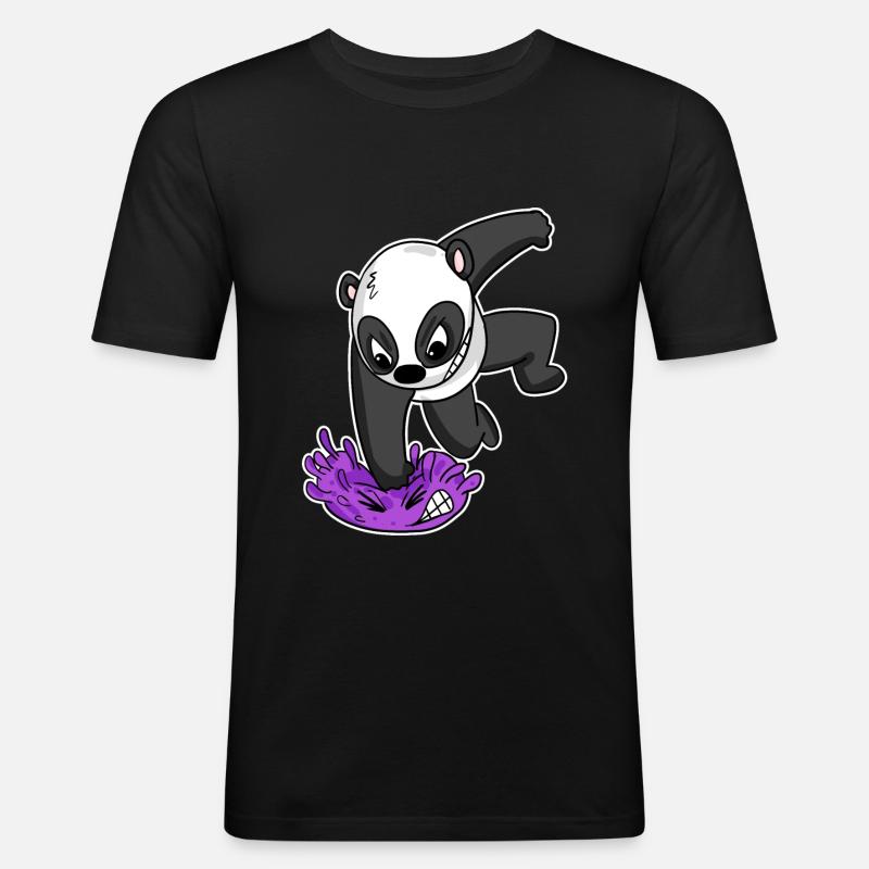 Panda Virus Kampf - Männer Slim Fit T-Shirt - Schwarz
