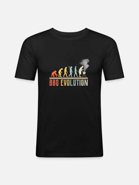 BBQ Evolution Lustiges Zitat - Männer Slim Fit T-Shirt - Schwarz