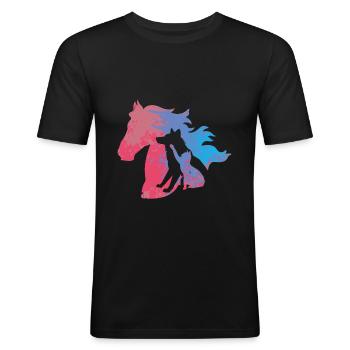 Haustiere Hund Katze Pferd buntes Pferde Design - Männer Slim Fit T-Shirt - Schwarz - Vorne - Nik (191cm)